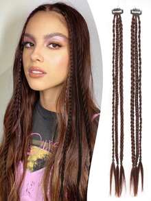 2件装辫子发夹式接发，金发棕黑三色可选，合成纤维材质，适合女性派对日常佩戴，带夹子的合成假发，拳击辫/脏辫造型，耐热假发片。 - 彩色 - 查看 13