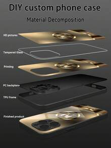 1pc Customizable Champagne Gold Rhinestone Letter Design Tempered Glass Phone Case, Compatible With IPhone 17 ProMax/17 Air/15/16 Pro/14 Plus/13 Pro/12 Pro Max/11/Xs Max/8/7/6 Plus, S24 Ultra/S25 Ultra, Compatible With Redmi NOTE13/14, Compatible With Redmi K40, Mi 11, Fashionable Business Custom, Best Gift For Family, Colleagues, Friends,International Version, Not The Domestic Version - Black - View 5
