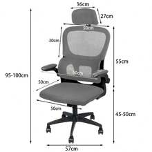 Office Chair, Ergonomic Office Chair, With Breathable, Double-Layered Mesh Fabric, Adjustable Lumbar Support, Adjustable Headrest, For The Home Office - Xám - Xem 7