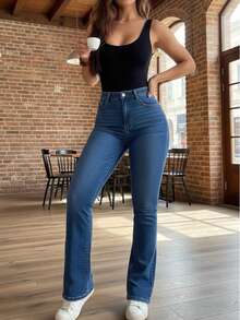 2026 New Spring Women's Elastic Blue Denim Jeans - Navy Blue - View 3