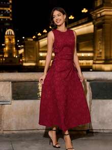 Fashionable Sleeveless Round Neck Bridesmaid Dress With Zipper Detail, Suitable For Special Occasions - Red - View 1