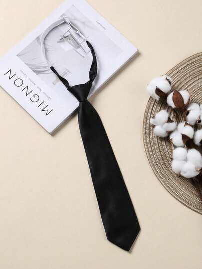 1条女士纯色预系领带，缎面易戴领带，适合商务场合、校服，黑色、红色、藏青色可选，适用于节日派对、演出、学校活动等。