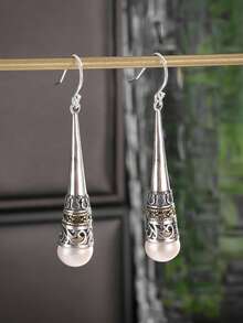 1 Pair Of Elegant Pendant Earrings, Adorned With Faux Pearl Decorations And Hollowed Out Patterns, Suitable For Fashionable Street Ladies To Wear As Daily Jewelry Gifts - Fashion - View 5