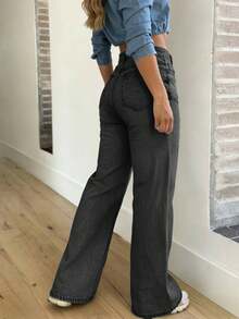 Women's Casual Washed Straight-Leg Jeans - Black - View 3