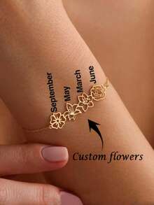 1PC Custom Personalized Birth Flower Bracelet, Customizable 2-4 Birthday Flowers, Elegant And Simple Bracelet, Women's Bracelet, Custom Bracelet, Women's Jewelry, Birth Flower Family Bracelet, Birth Month Bracelet, Flower Bracelet, Personalized Gift, Gift For Her On Anniversary Or Birthday, Valentine's Day Gift - Multicolor - View 3