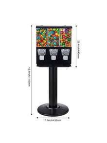 Commercial Vending Machine, Triple Compartment Candy Dispenser With Iron Stand, Gumball And Candy Machine For Business, Coin Operated Gumball Bank For Toy Capsules Bouncy Balls Candy Nut, Black - Black - View 10