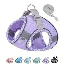 DH007 舒适贴合防拉扯犬用胸背带和牵引绳套装 - 透气涤纶材质，仅限手洗 - 适合小型至中型犬 - 彩色 - 查看 3