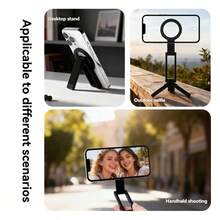 Soporte magnético portátil para teléfono, trípode de escritorio multifunción, accesorio magnético universal - Negro - Ver 9