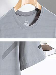 Men's Lightweight Breathable Mesh Short Sleeve T-Shirt, Quick Dry Stretchy Activewear Fitness Workout Top, Summer - Grey - View 4