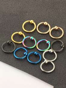5 piezas Anillos de perforación de acero inoxidable 316L, versátiles para cartílago de la oreja, nariz, joyería de perforación corporal unisex - Multicolor - Ver 12