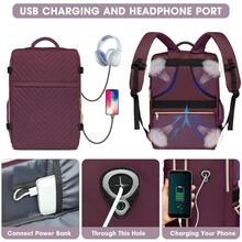 Large Carry On Travel Backpack - Flight Approved Waterproof Luggage Suitcase Backpack Personal Item Size For Women Men Fit 17 Inch Laptop College Overnight Bag Anti-Theft Weekender Daypack Dark Purple - 04-深紫色 - 查看 5