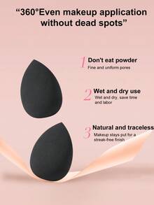 9 pièces Ensemble d'éponges de maquillage : éponges mélangées douces et non absorbantes, à double usage pour le fond de teint et la retouche de maquillage - Noir - Voir 7