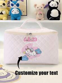 1pc Customizable Name/Text Cartoon Pony Printed Portable Travel Makeup Case, Brush Holder And Accessory Organizer Box, Storage Container, Large Capacity Travel Toiletry Bag, Cute & Fashionable Cosmetic Carrying Case - Multicolor - View 14