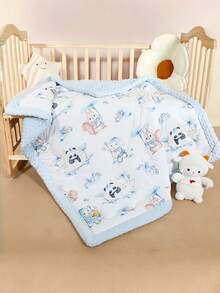 1pc Baby Blanket, Unisex Toddler Soft Bedding Blanket, Double Layer Polka Dot Backing, Infant Nursery Blanket With Soothing Animal Patterns - Multicolor - View 13