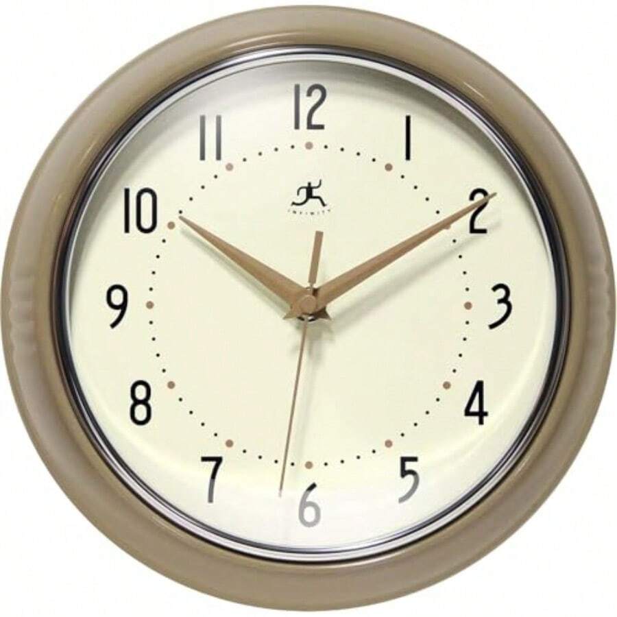 Reloj de pared retro de 9 pulgadas con barrido silencioso sin marcas de mediados de sio moderno y de cocina comedor con movimiento de cuarzo estilo retro latte-B031 - Café con leche - Ver 1