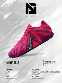 Nike Ja 3 Max Volume– Men's Lifestyle Sneakers – Shose For Man-Vintage-Autumn & Winter-Inspired Running Shoes, Shock-Absorbing Comfort, Gym To Streetwear Casual Wear - Prefect Thanks Giving Day & Chrismas Gift-HF2794 600 - Hyper Pink/Bọt bạc hà/Đen/Viotech - Xem 6