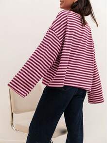New Stylish & Elegant Striped Ribbed Top, Suitable For Home, Daily Wear, Brunch, Airport, All Seasons Pink Vacation Spring - Pink - View 2