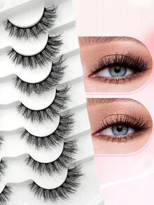 ENCHUW 7 Pairs Lashes With Clear Band Lashes Wispy Cross Eyelash Fake Eyelashes Eyelash Makeup For Daily Wear Faux Mink Lashes - Black - View 4