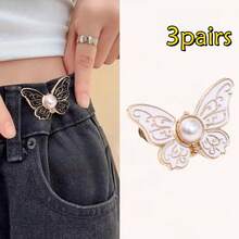 Adjustable & Detachable Waist Belt Buckle - Seamless Spring Clip Closure Suitable For Pants & Skirts, Butterfly Pattern Design - Multicolor - View 16