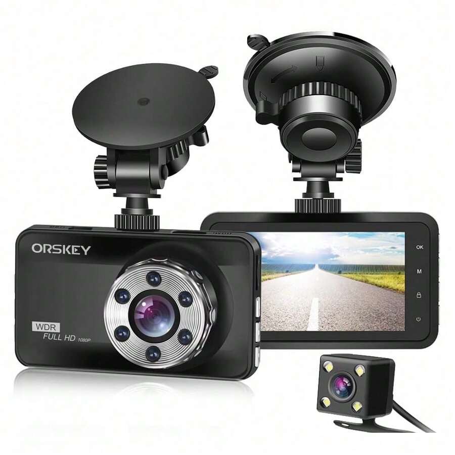 Front And Rear Dual-Lens Dash Cam, Front And Rear 1080P Full HD - 170° Ultra-Wide-Angle Car Camera, Equipped With A 3.0-Inch LCD Screen, Enhanced Night Vision And Wide Dynamic Range (WDR), G-Sensor Collision Detection, Loop Recording, And 24-Hour Parking Monitoring. SD Card Or Storage Card Not Included. - S800 - View 1