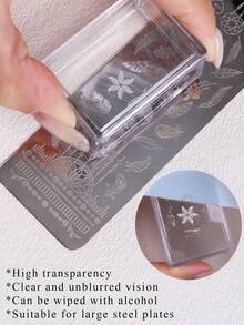 Square Transparent Silicone Nail Stamping Kit, High Transparency, Can Be Wiped With Alcohol, Suitable For Large Steel Plates, Includes Rectangular Jelly Nail Stamp, Scraper And Silicone Replacement Stamp Head - Clear - View 3