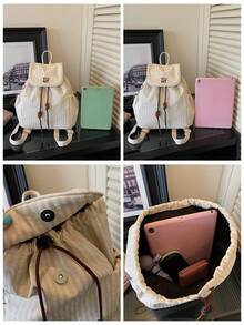 Japanese Style Fresh Small Plaid Fabric Backpack, Spring/Summer Popular Mini Backpack, Fashion Versatile Lady School Bag, College Style For Middle School, High School, University Students, Class Bag, Small Bag, Korean Version Casual Versatile Small Backpack, Lightweight Foldable, Suitable For Daily Use, Shopping, Small Fabric Bag - Multicolor - View 11