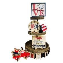 4th Of July Patriotic Wooden Tiered Tray Decor Set - Red White Blue Rustic Farmhouse Decor For Independence Day Memorial Day Home Table Porch Indoor Outdoor - B - 查看 6