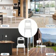 Juego de 4 sillas de comedor apilables de plástico para cocina, patas de metal, fácil montaje, respaldo ergonómico, impermeables y resistentes a las manchas, para exterior, oficina, cocina y sala de estar. - Blanco - Ver 3