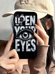 Diseño "Abre tus Ojos". Esta elegante funda es compatible con los modelos  17, 16, 15, 14 Pro Max, 13, 12, 11, XR y XS Plus. Fabricada en silicona TPU, ofrece protección contra golpes y caídas, además de una sensación superior. Es un regalo ideal para familiares, amigos y seres queridos, y una opción perfecta para San Valentín.fundas para ,fundas,accesorios para celular,fundas para celular,fundas para  13,funda  13,funda  16,funda  17 pro max,funda  15,fundas para  16,fundas  11,fundas - Negro - Ver 3