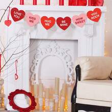 Red Pink Conversation Hearts Banner Heart Shape Pre-Strung Romantic Sign Banner For Valentine's Day Home Decor - 1 - View 3