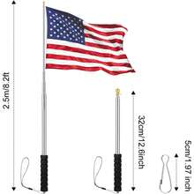 1 Set Asta de bandera extensible, incluye 1 pieza Asta de bandera telescópica de acero inoxidable de 2,5 m y 4 piezas de ganchos, poste extensible resistente para uso en exteriores - JJ1419 - Ver 3