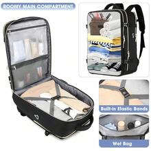 Large Carry On Travel Backpack - Flight Approved Waterproof Luggage Suitcase Backpacks Personal Item Size For Women Men Fit 17 Inch Laptop College Overnight Bag Anti-Theft Weekender Daypack Black Gold - 09-黑金 - 查看 4