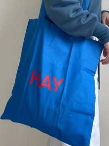 Túi tote vải canvas phong cách Hàn Quốc, nhẹ nhàng, dáng rộng, in hình văn phòng phẩm, thích hợp cho chụp ảnh, mua sắm, hoạt động ngoài trời và nhiều dịp khác. - Màu xanh lam - Xem 7