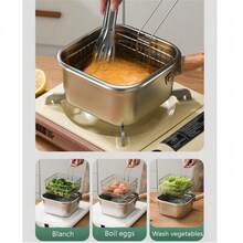 Multipurpose Stainless Steel Deep Frying Pot Set With Basket, Tongs & Detachable HandlePerfect For Home Cooking, Indoor Outdoor Use & Garden Parties - Silver - View 2