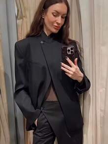 Áo khoác blazer nữ mới năm 2026, tay dài có túi, kiểu dáng công sở thường ngày, màu đen, mùa xuân. - màu đen - Xem 1