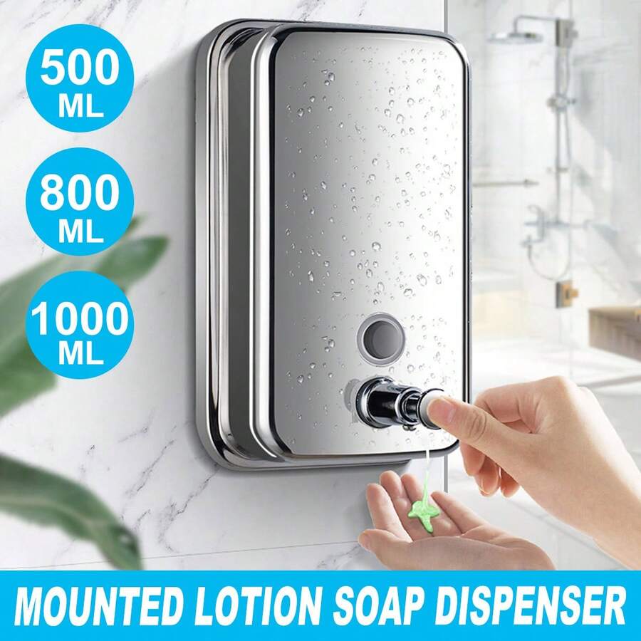 Aimall Stainless Steel Wall Mounted Soap Dispenser Hotel Bathroom Sanitizer Bottle AU - Silver - View 1