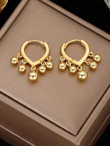 1 Pair Metal Disc Tassel Hoop Earrings - Yellow Gold - View 9