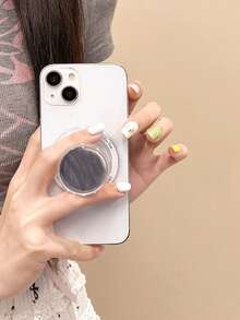 1. 极简磁吸创意珍珠亮片手机推拉支架，心形圆形伸缩便携式桌面支架 - 銀色閃粉羽紗款 - 查看 6