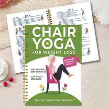 1Pcs 30-Day Chair Yoga Guide: Weight Loss, Muscle Building, And Flexibility Enhancement – Beginner Exercises For Seniors And Adults, 60 Exercises, Green Cover Design, Spiral Binding, Durable Coil Binding - 1 cái - Xem 2