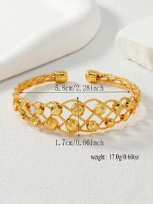 1 pieza Brazalete de rejilla hueca chapado en oro de 24K con cuentas, mejor regalo para familiares y amigos durante el Ramadán - Amarillo Oro - Ver 4