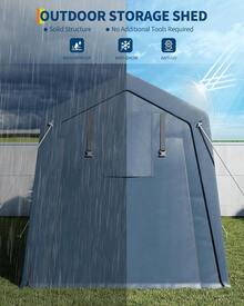 Refugio de almacenamiento exterior de 2,1 x 3 m, cochera portátil con puerta y ventanas enrollables con cremallera y ventilación, lona impermeable de alta resistencia. - B - Ver 3