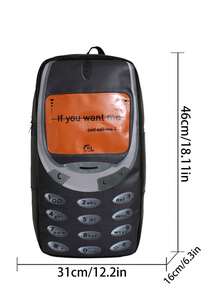 1pc Creative Large Capacity Interesting Phone Print Fashion Couple Backpack, Casual Multi-Function Large Capacity Student Backpack, Travel Backpack - A - View 2