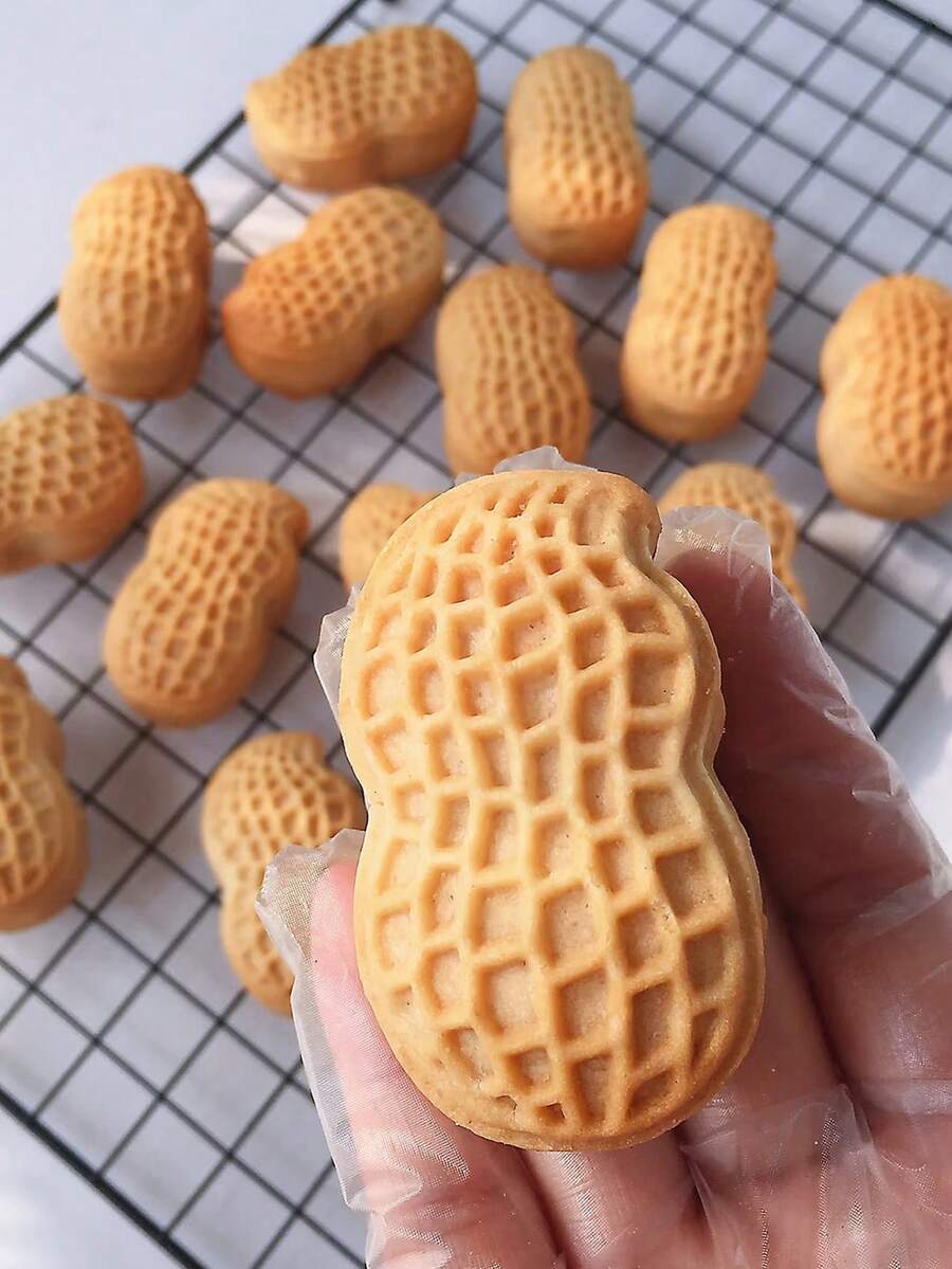 一套花生月饼模具，包含1个模具和1个印章，DIY手工压制月饼印章，绿豆糕，饼干，中秋节糕点模具，饼干工具，月饼制作器，烘焙工具 - 白色 - 查看 1