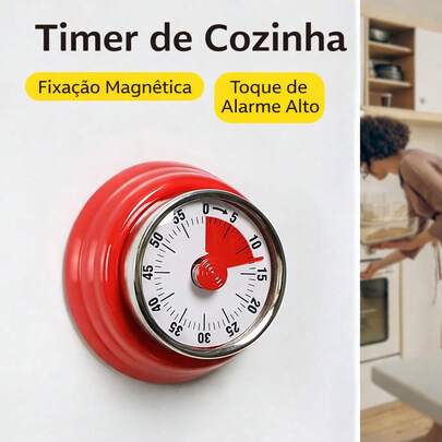 Cronômetro de Cozinha Mecânico Magnético 60 Minutos Analógico Sem Pilha Alarme Alto(temporizador cozinha)