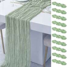 10 Pcs Sage Green Table Runner Bohemian Country-Style Table Runner, Suitable For Weddings, Baby Baptism Parties And Holiday Decorations - Sage Green - View 1