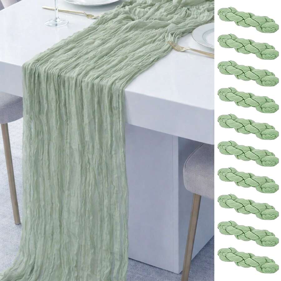 10 Pcs Sage Green Table Runner Bohemian Country-Style Table Runner, Suitable For Weddings, Baby Baptism Parties And Holiday Decorations - Sage Green - View 1