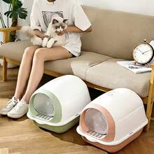 1 hộp vệ sinh cho mèo kín độc đáo, kích thước 53x35x36cm, hình dáng giống mặt mèo, rộng rãi và thoải mái, có nhiều màu sắc để lựa chọn, là nơi vệ sinh lý tưởng cho mèo. Hộp vệ sinh kín này có chức năng khử mùi và khử trùng, ngăn ngừa cát vương vãi, thích hợp sử dụng trong nhà. - Một cỡ - Xem 3