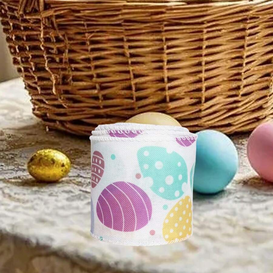 Easter Theme Ribbon Spring Bunny Egg Carrot Print Wire Ribbon For Present Wrapping Home Decor - Colorful - View 1