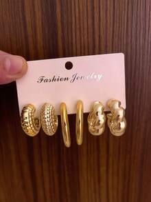 [1-8 Pairs] Sweet Girl Earring Set, Includes Bowknot, Flower, Metal Hoop Styles, Suitable For All Skin Tones, Women Can Directly Purchase - Gold - View 3