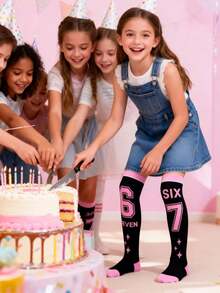 1 Pair 67 Digital Knee High Socks For Kids Girls, Six Seven 6 7 Meme Long Socks, 67 Six Seven Valentine Day Gift, 67th Birthday 67 Birthday Over The Knee Socks Gift, Baseball Number 6 7 Socks, Fun Girly Aesthetic Star Socks - Multicolor - View 6